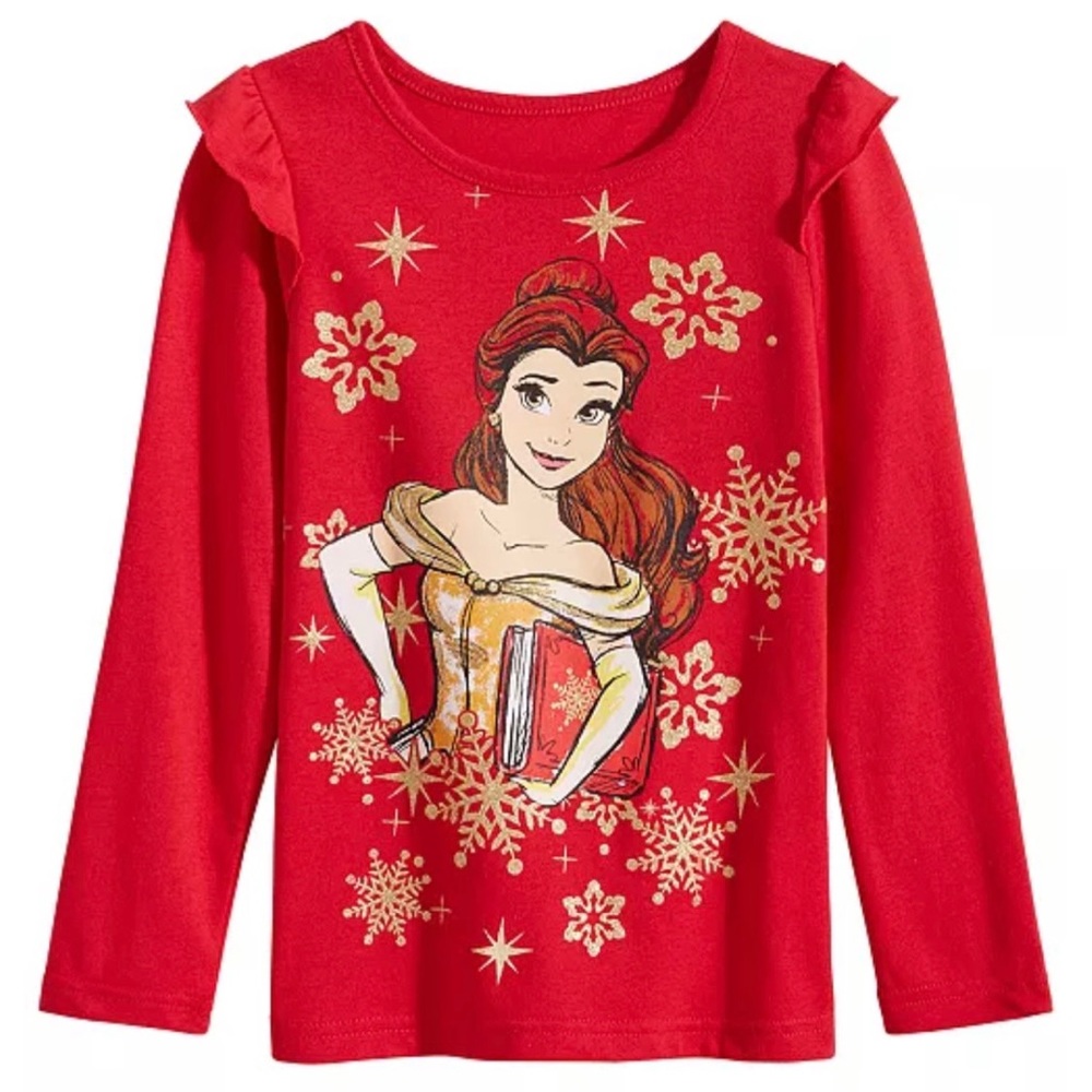 Disney Princess Snowflake Belle Holiday Long Sleeve Top